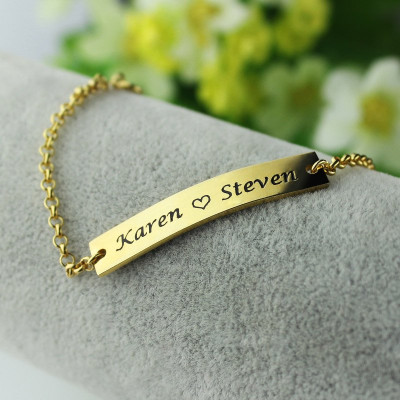 Couple Bar Bracelet Engraved Name 18ct Gold Plated - Handmade By AOL Special