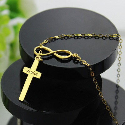 Infinity Symbol Cross Name Necklace 18ct Gold Plated - Handmade By AOL Special