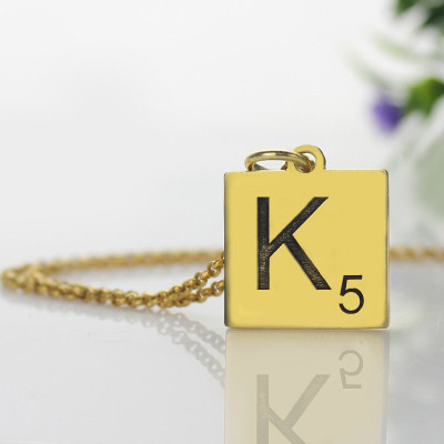 Engraved Scrabble Initial Letter Necklace 18ct Gold Plated - Handmade By AOL Special