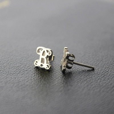 Personalized Single Monogram Stud Earrings Sterling Silver - Handmade By AOL Special