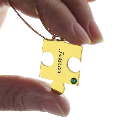 Matching Puzzle Necklace for Couple With Name Birthstone 18ct Gold Plate - Handmade By AOL Special