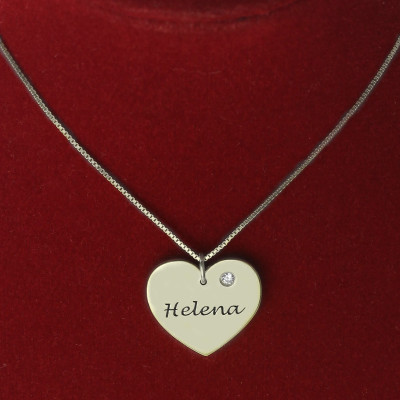 Sterling Silver Simple Heart Name Necklace with Birthstone - Handmade By AOL Special