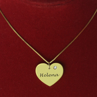 Simple Heart Necklace with Name Birhtstone 18ct Gold Plated - Handmade By AOL Special