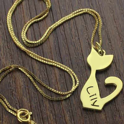 Custom Cat Name Pendant Necklace 18ct Gold Plated Over - Handmade By AOL Special