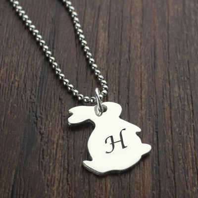Personalized Rabbit Initial Charm Pendant Sterling Silver - Handmade By AOL Special