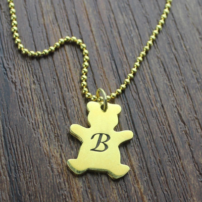 Cute Teddy Bear Initial Charm Necklace 18ct Gold Plated - Handmade By AOL Special