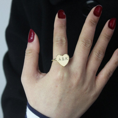 Engraved Sweetheart Ring with Double Initials 18ct Gold Plated - Handmade By AOL Special