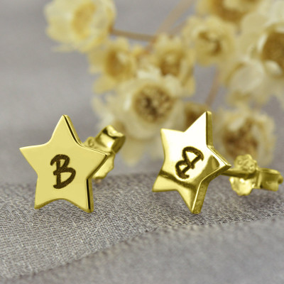 Star Stud Initial Earrings In Gold - Handmade By AOL Special