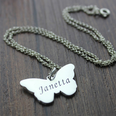 Personalized Charming Butterfly Pendant Name Necklace Silver - Handmade By AOL Special