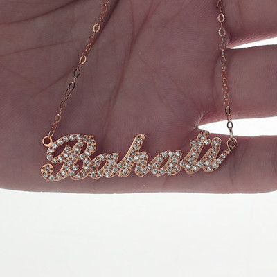 Rose Gold Plated Full Birthstone Carrie Name Necklace - Handmade By AOL Special