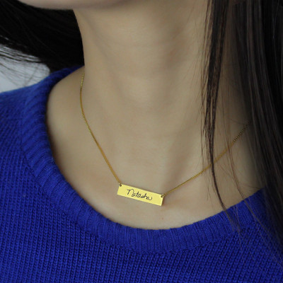 Custom Necklace Signature Bar Necklace Handwritring 18ct Gold Plated - Handmade By AOL Special