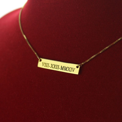 Personalized Roman Numeral Bar Necklace 18ct Gold Plated - Handmade By AOL Special