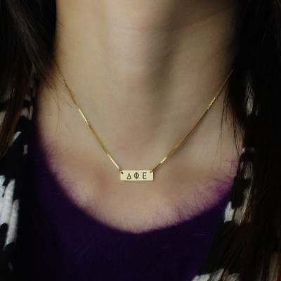 Personalized Greek Letter Sorority Bar Necklace 18ct Gold Plated - Handmade By AOL Special