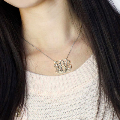 Personalized Cube Monogram Initials Necklace Sterling Silver - Handmade By AOL Special