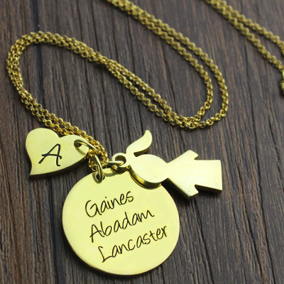 Family Names Pendant For Mother With Kids Charm In 18ct Gold Plated - Handmade By AOL Special