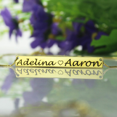 Gold Bar Necklace Engraved Double Name - Handmade By AOL Special