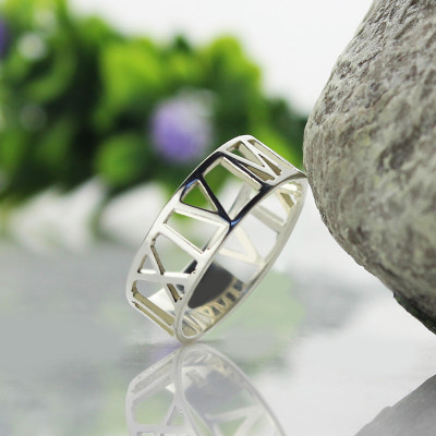 Custom Sterling Silver Roman Numerals Ring - Handmade By AOL Special
