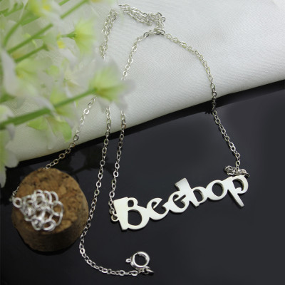 Solid White Gold Personalized Beetle font Letter Name Necklace - Handmade By AOL Special