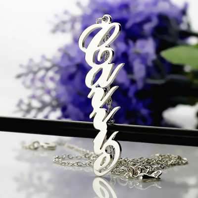 Solid White Gold 18ct Personalized Vertical Carrie Style Name Necklace - Handmade By AOL Special