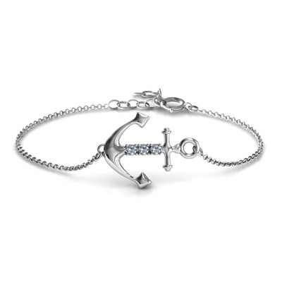 Personalized Anchor Bracelet with Three Stones - Handmade By AOL Special