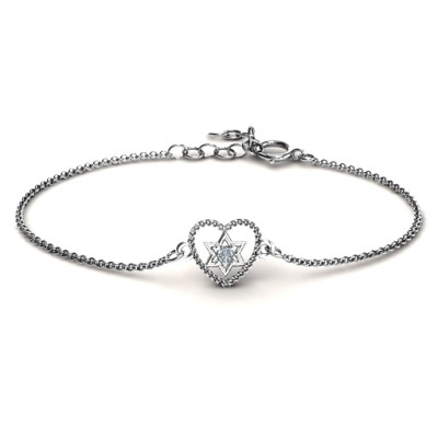 Personalized Chained Heart with Star of David Bracelet - Handmade By AOL Special