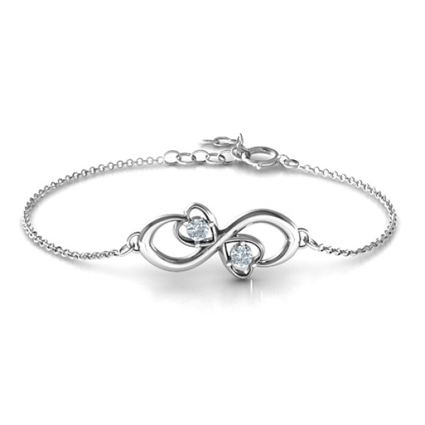 Personalized Duo of Hearts and Stones Infinity Bracelet - Handmade By AOL Special