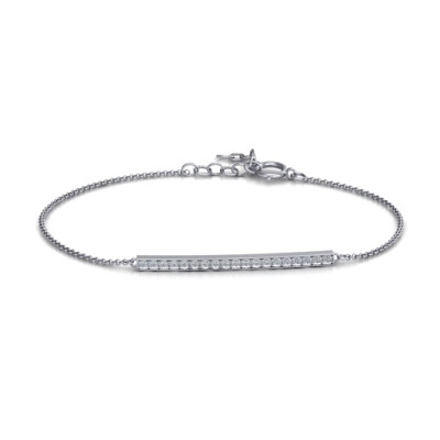 Sterling Silver Beaming Bar Bracelet With Cubic Zirconia Accent Stones - Handmade By AOL Special