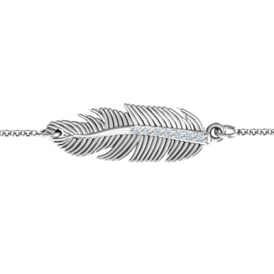 Sterling Silver Feather with Accent Stones Bracelet - Handmade By AOL Special
