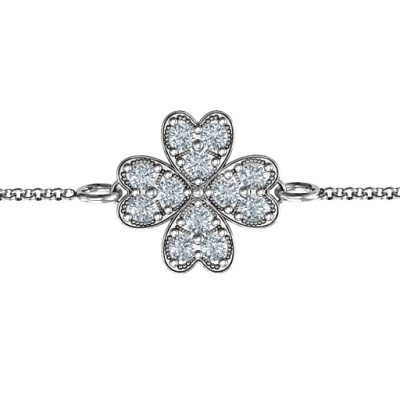Sterling Silver Four Leaf Heart Clover Bracelet - Handmade By AOL Special