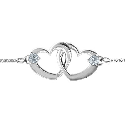 Sterling Silver Interlocking Heart Promise Bracelet with Two Stones - Handmade By AOL Special