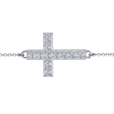 Sterling Silver Shimmering Cross Bracelet With Cubic Zirconia Accent Stones - Handmade By AOL Special