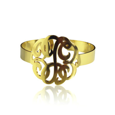 Hand Drawing Monogram Initial Bracelet 1.6 Inch Gold Plated - Handmade By AOL Special