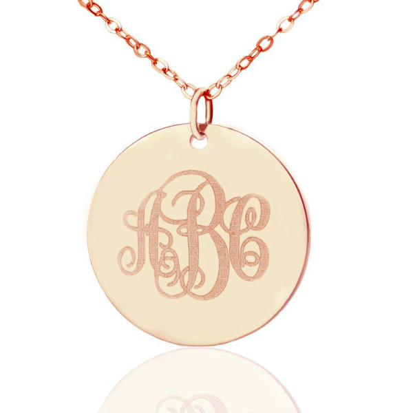 Solid Rose Gold Vine Font Disc Engraved Monogram Necklace - Handmade By AOL Special