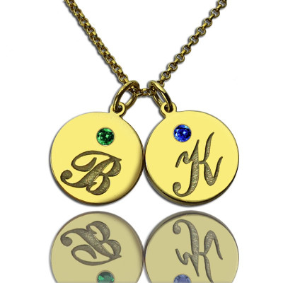 Engraved Initial Birthstone Disc Charm Necklace 18ct Gold Plated - Handmade By AOL Special