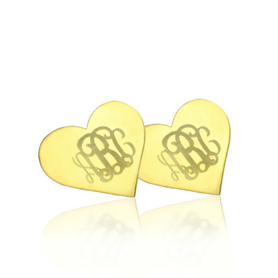 Heart Monogram Stud Earrings In Gold - Handmade By AOL Special