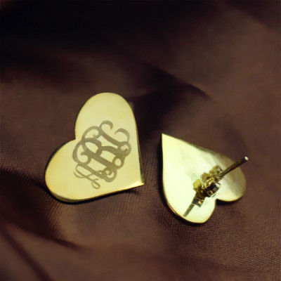Heart Monogram Stud Earrings In Gold - Handmade By AOL Special