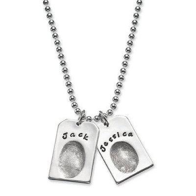 Personalized Fingerprint Sterling Silver Dog Tags - Handmade By AOL Special