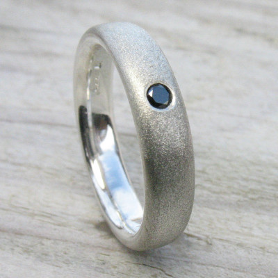 Mens Handmade Black Diamond Silver Ring - Handmade By AOL Special