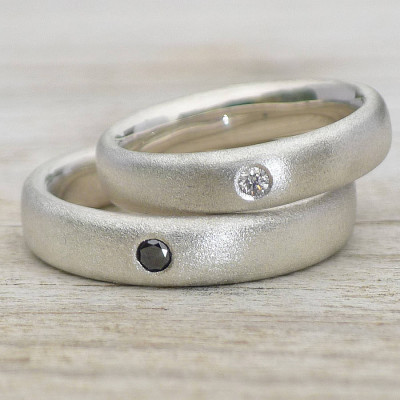 Handmade Frosted Silver Diamond Wedding Rings - Handmade By AOL Special