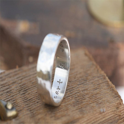 Hammered Personalized Silver Ring - Handmade By AOL Special