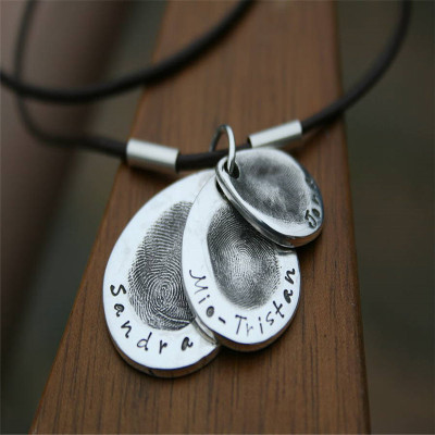 Teardrop Trio Mens Personalized Fingerprint Chain - Handmade By AOL Special