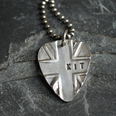 Personalized Silver Union Jack Plectrum - Handmade By AOL Special