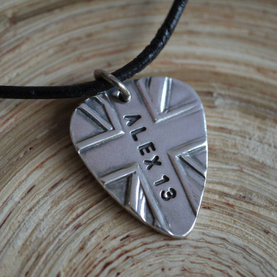 Personalized Silver Union Jack Plectrum - Handmade By AOL Special