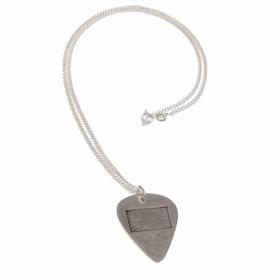 British Flag Stamp Silver Plectrum Necklace - Handmade By AOL Special