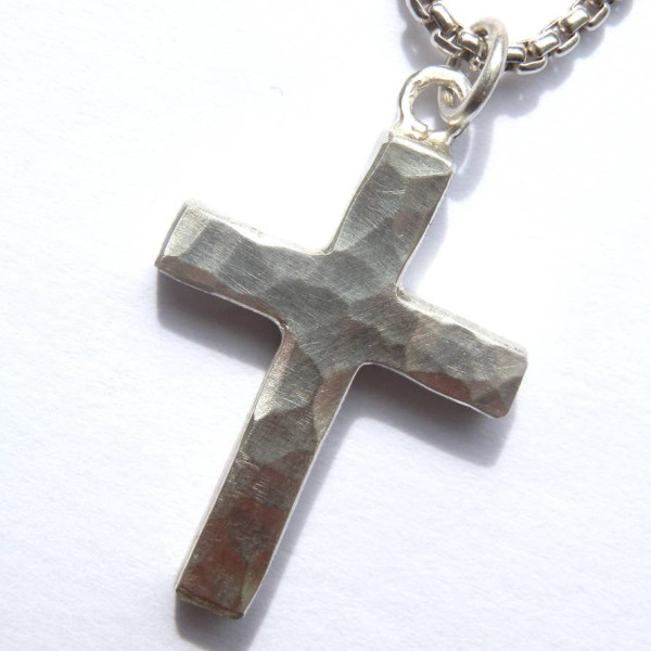 Chunky Hammered Silver Cross Necklace - Handmade By AOL Special