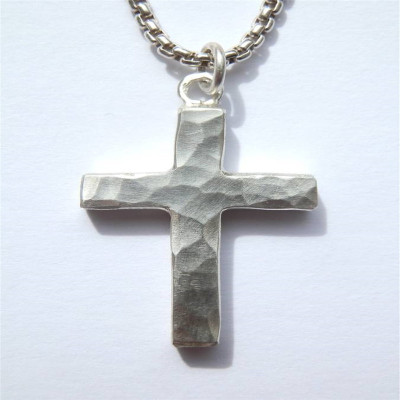 Chunky Hammered Silver Cross Necklace - Handmade By AOL Special