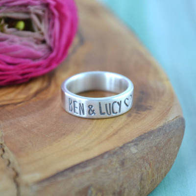 Couples Personalized Silver Band - Handmade By AOL Special