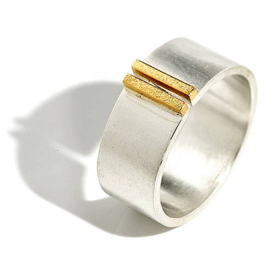 Silver And Gold Double Bar Wide Band Ring - Handmade By AOL Special