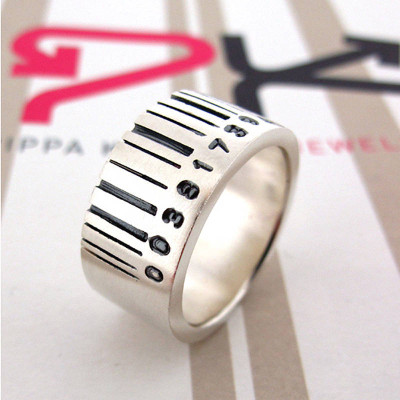 Extra Wide Silver Barcode Ring - Handmade By AOL Special