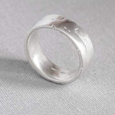 Sterling Silver Flat Sand Cast Wedding Ring - Handmade By AOL Special